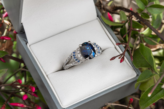 Sapphire And Diamond Art Deco Ring