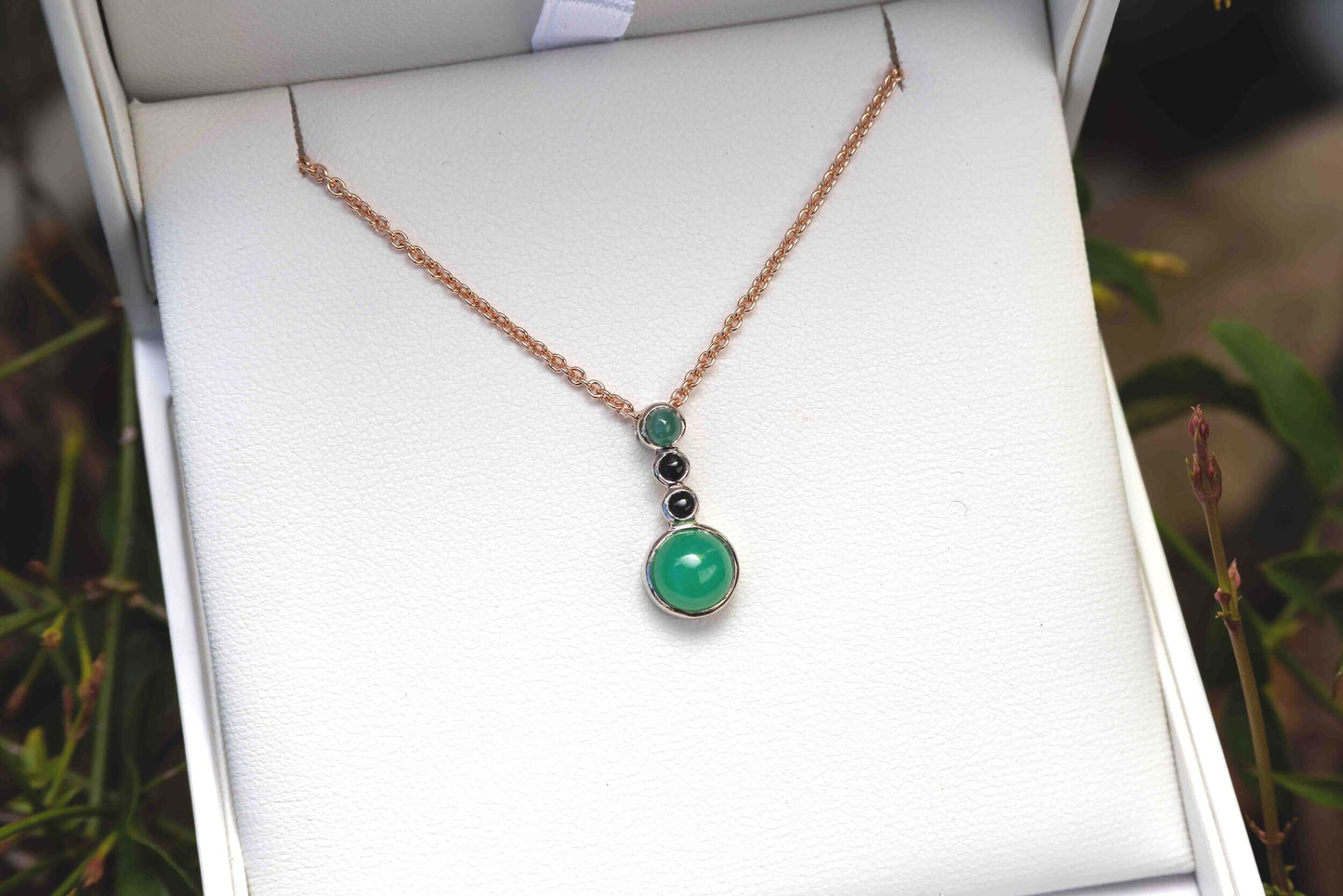 Chrysoprase Emerald and Onyx Pendant