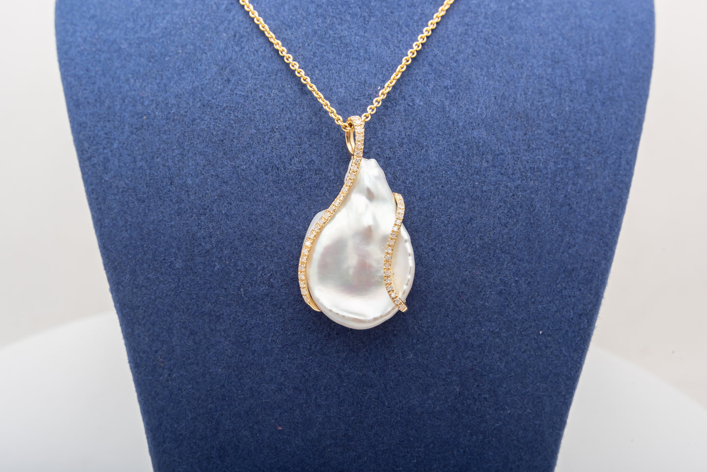 Organic Shaped Pearl And Diamond Pendant