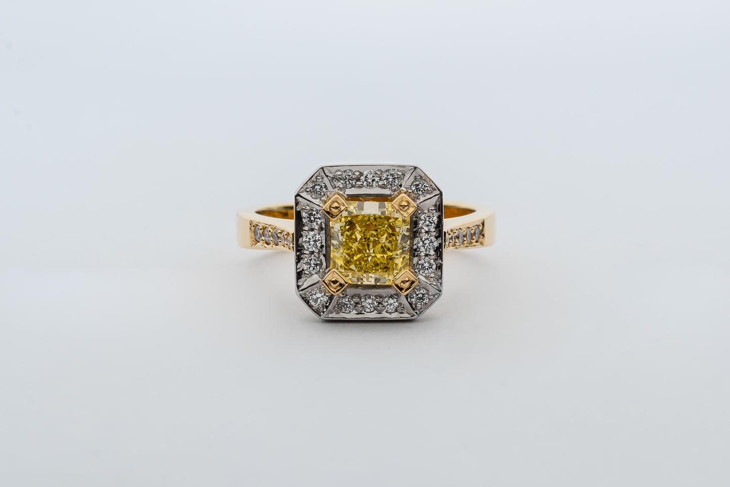 1ct Fancy Intense Radiant Cut Yellow Diamond Ring