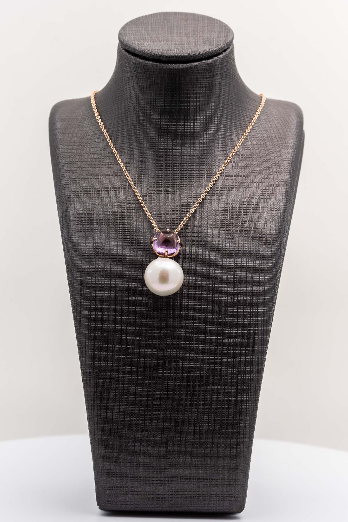 Cushion Cut Amethyst And Pearl Pendant