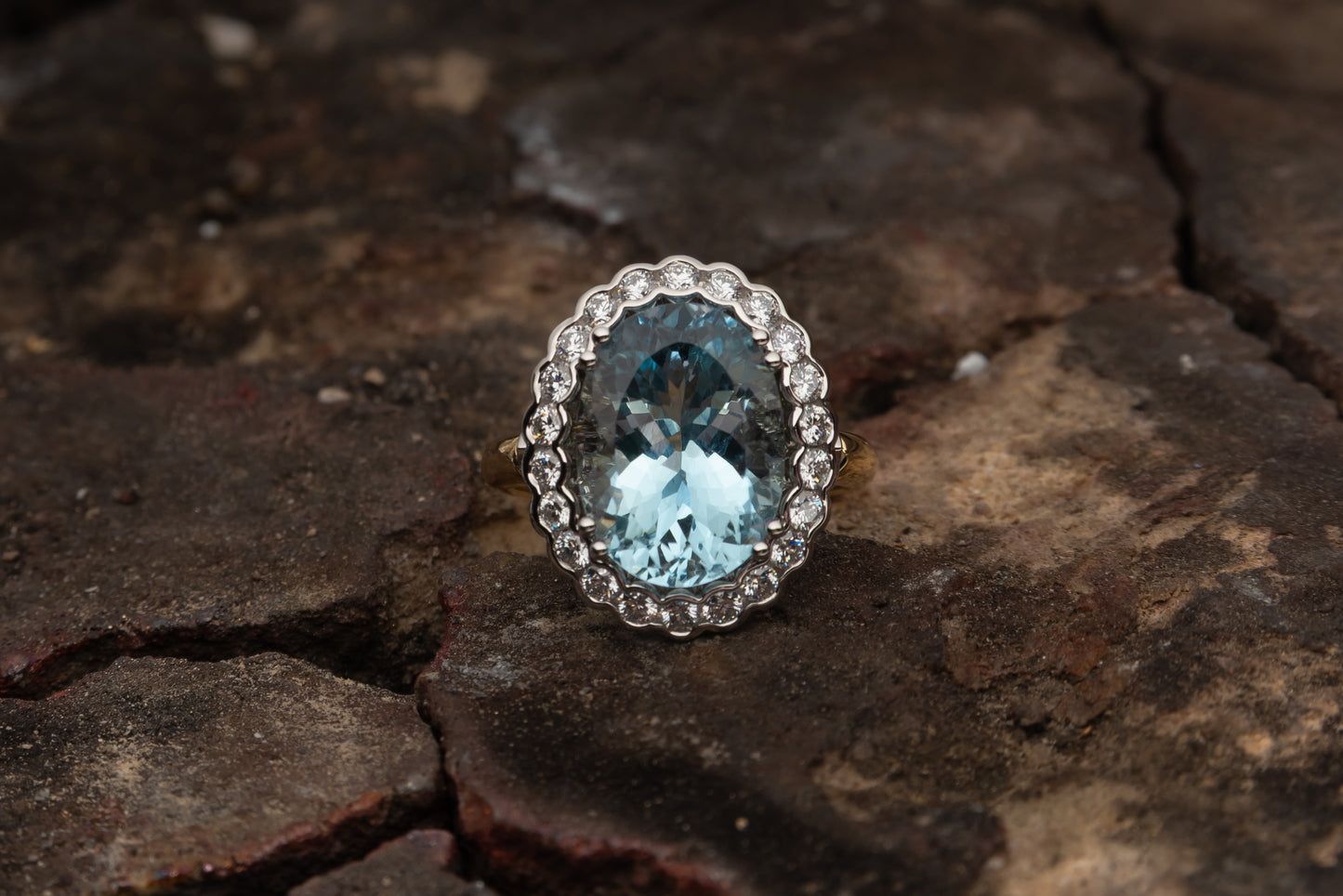 Vintage Oval Aquamarine and Diamond Cluster