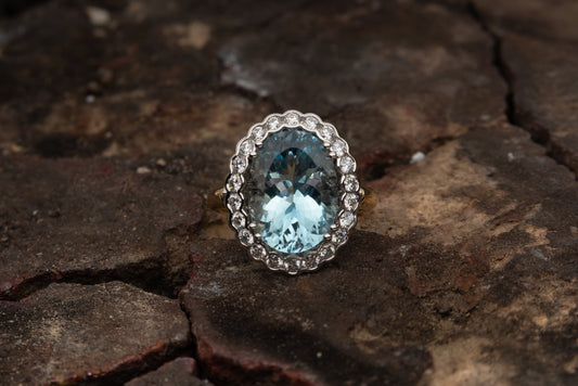 Vintage Oval Aquamarine and Diamond Cluster