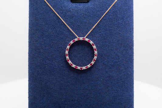 Ruby And Diamond Halo Pendant