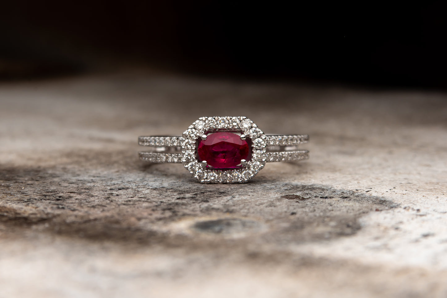 Split Band Ruby and Diamond Ring