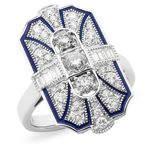 Art Deco Diamond And Enamel Ring