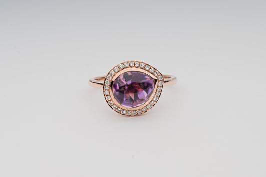 Cabochon cut Amethyst and Diamond ring