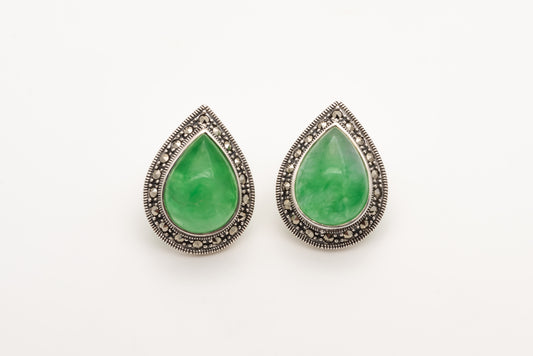 Silver Chrysoprase And Marcasite Earrings