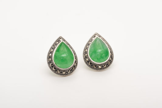 Silver Chrysoprase And Marcasite Earrings