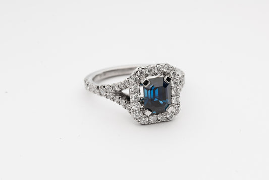 Emerald Cut Sapphire and Diamond Ring