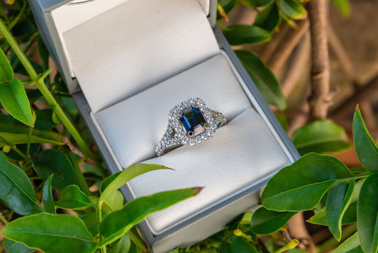 Emerald Cut Sapphire and Diamond Ring