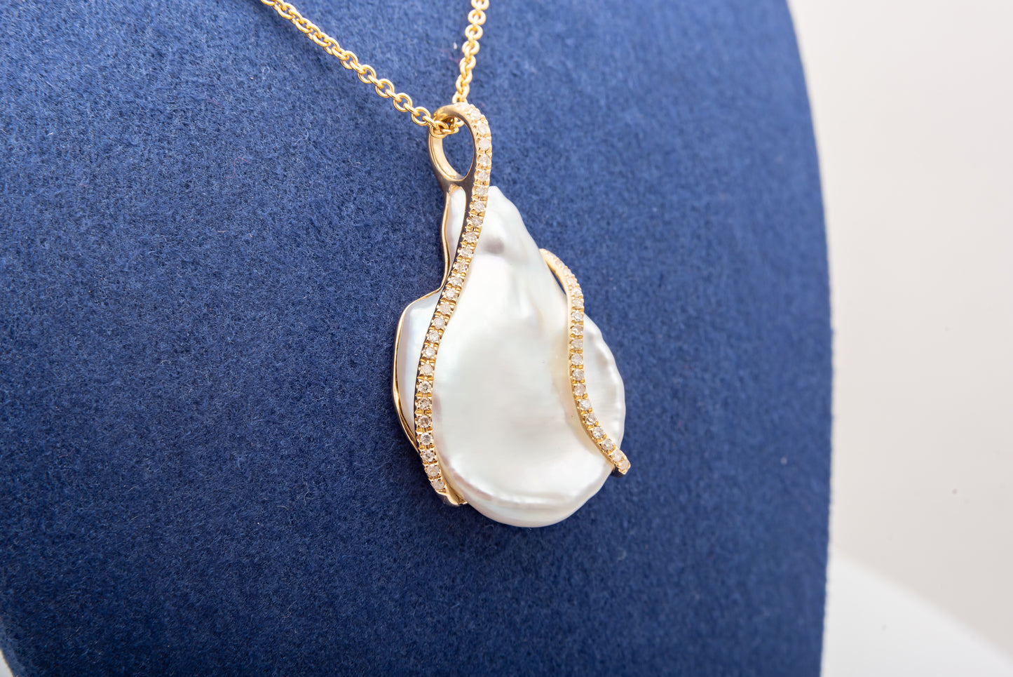 Organic Shaped Pearl And Diamond Pendant