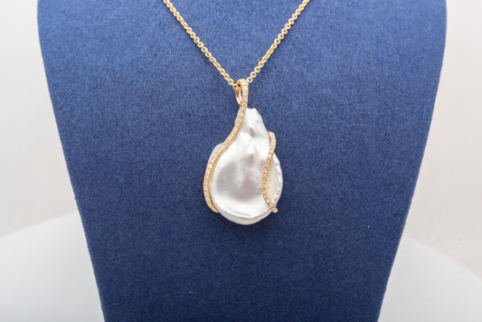 Organic Shaped Pearl And Diamond Pendant