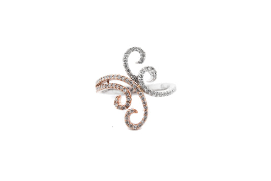 Two Tone Scroll Ring With Diamonds