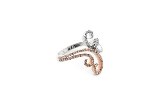 Two Tone Scroll Ring With Diamonds