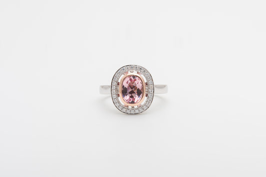 Morganite And Diamond Halo Ring