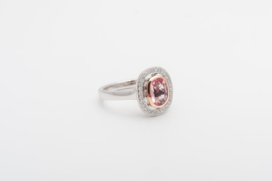 Morganite And Diamond Halo Ring