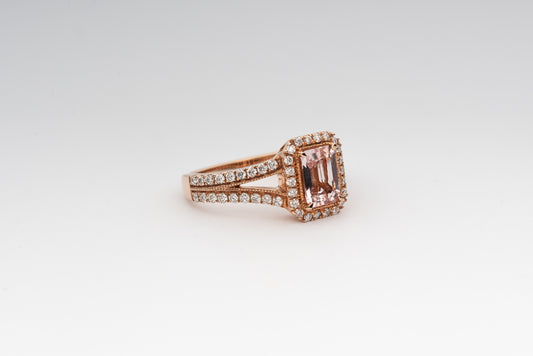 Emerald Cut Morganite And Diamond Ring