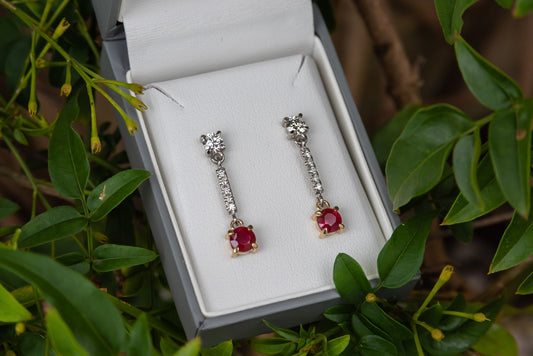 Ruby and Diamond Drop Earrings