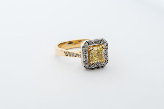 1ct Fancy Intense Radiant Cut Yellow Diamond Ring
