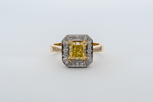 1ct Fancy Intense Radiant Cut Yellow Diamond Ring