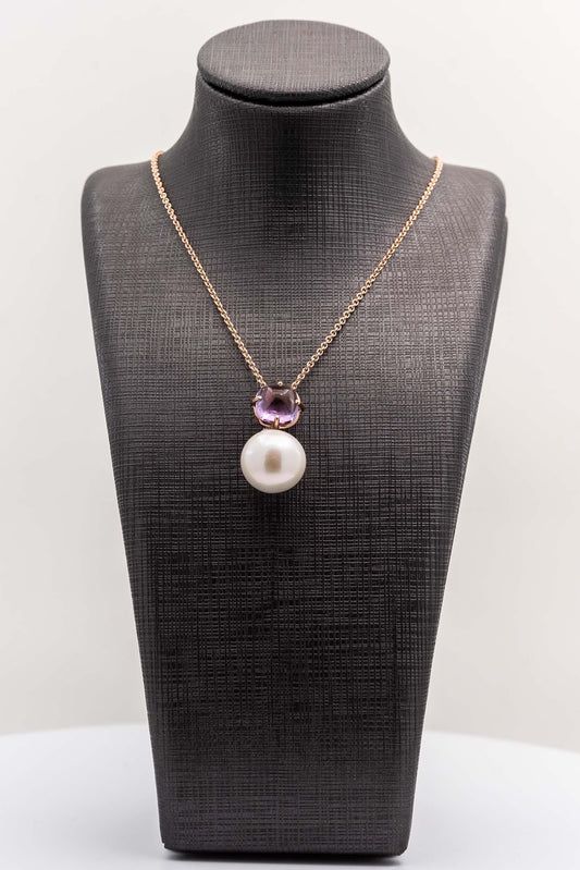Cushion Cut Amethyst And Pearl Pendant