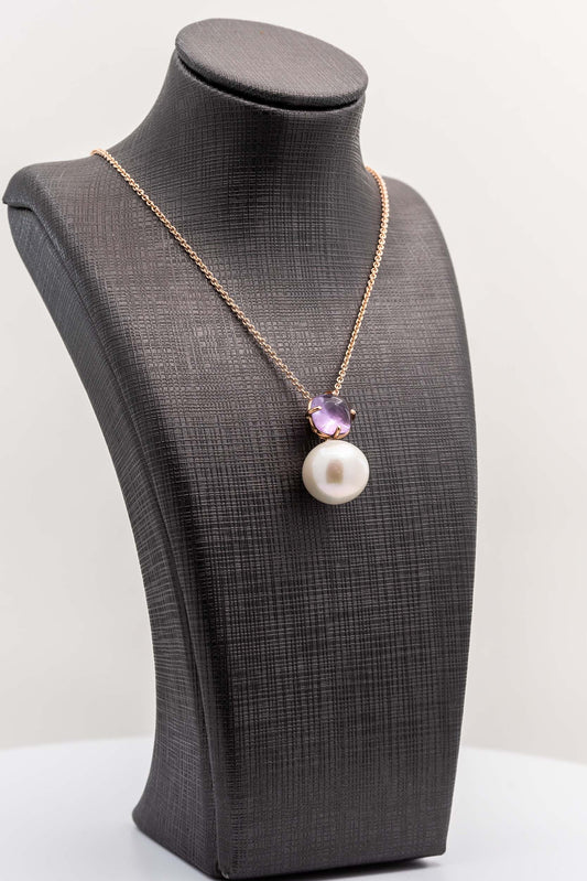 Cushion Cut Amethyst And Pearl Pendant